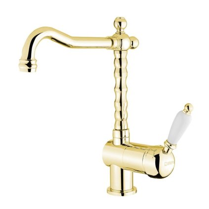 Sapho, KIRKÉ WHITE stojánková dřezová baterie, bílá páčka, zlato, KI14BZ