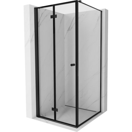 Mexen Mist-F T, 1-křídlý ​​skládací sprchový kout levý 80 x 80 cm, čiré sklo-černý rám, 8A6T-080-080-70-70-L