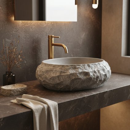 Rea Mika Gabro, umyvadlo na desku 480x380x155 mm, imitace kamene-šedá, REA-U0633