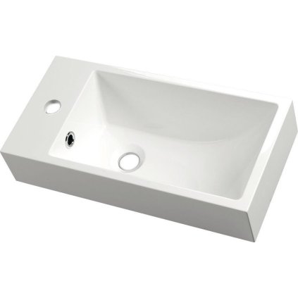 Sapho, ARIANA litý mramor umyvadlo 50x10x25 cm, bílé, baterie vlevo, SM012