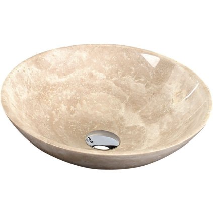 Sapho, BLOK 1 kamenné umyvadlo průměr 40cm, leštěný béžový travertin, 2401-01