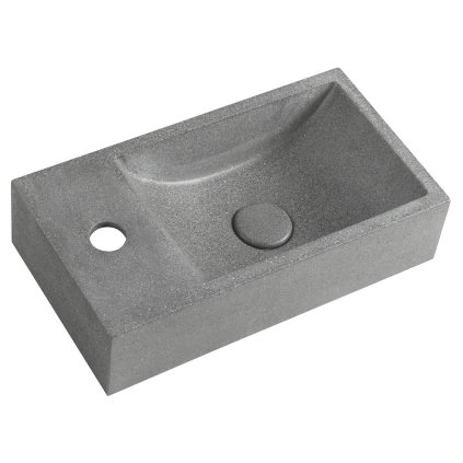 Sapho, CREST L betonové umyvadlo včetně výpusti, 40x22 cm, černý granit, AR403