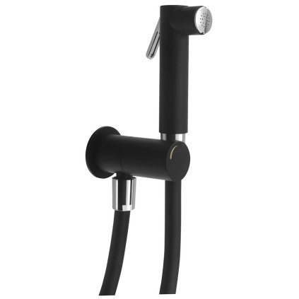 Sapho, Nástěnný ventil s ruční bidetovou sprškou a bezpečnostní pojistkou, kulatý, černá matná, SG107NE