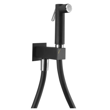 Sapho, Nástěnný ventil s ruční bidetovou sprškou a bezpečnostní pojistkou, hranatý, černá matná, SG108NE