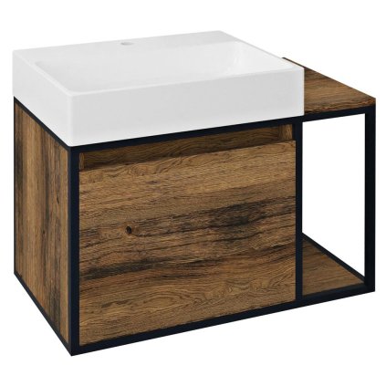 Sapho, SKARA umyvadlová skříňka 80x49,5x46,5cm, černá mat/dub Collingwood (CG003), CG003-1919
