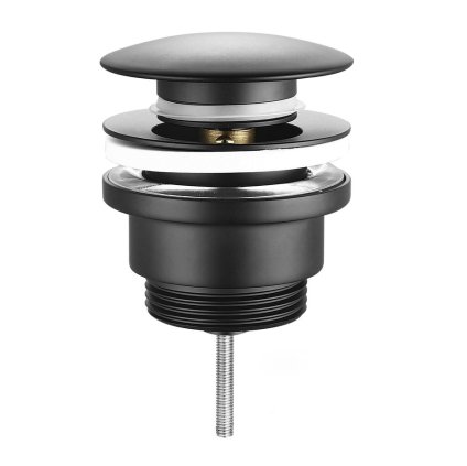 Sapho, Umyvadlová výpusť 5/4", click-clack, velká zátka, tl.10-55mm, černá, CV1002B