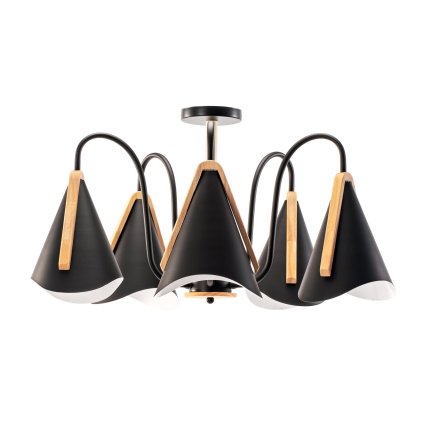 Toolight - Skandidávská závěsná lampa 5-ramenná 5xE27 60W APP442-CP, černá-hnědá, OSW-03696