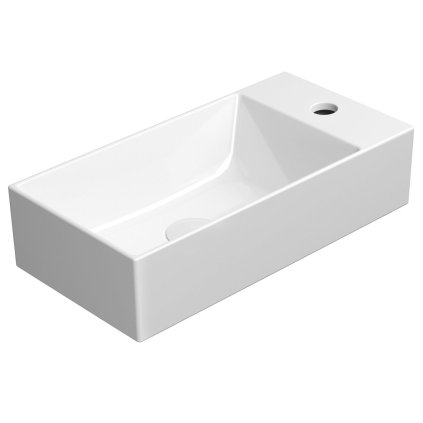 Sapho, KUBE X keramické umyvadlo 50x25 cm, umyvadlová baterie vpravo, bílá ExtraGlaze