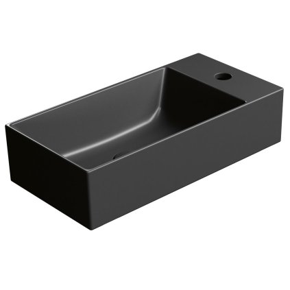 Sapho, KUBE X keramické umyvadlo 50x25 cm, umyvadlová baterie vpravo, černá matná