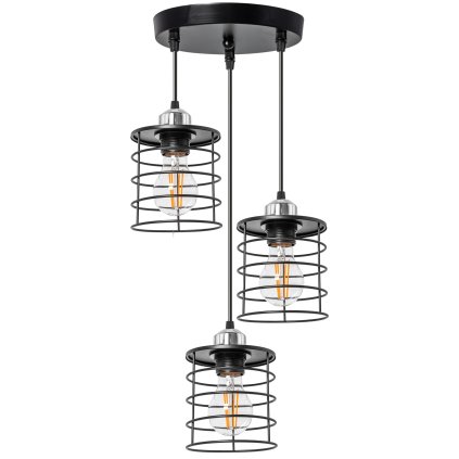 Toolight - Stropní lampa závěsná trojitá kovová 3xE27 392204, černá, OSW-04003