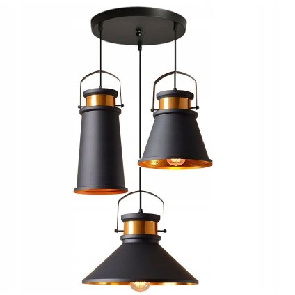 Toolight - Stropní svítidlo ASTI ABC 3xE27, černá-zlatá, OSW-00182