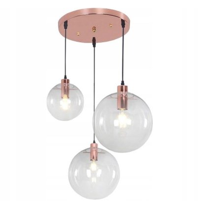 Toolight - Závěsné skleněné stropní svítidlo LASSI 20 + 25 + 30 cm 3xE27, růžové zlato, OSW-00133