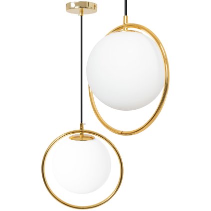 Toolight, Stropní lampa visící skleněná koule 1xE27 APP430-1CP, zlatá-bílá, OSW-01560