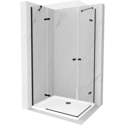 Mexen Roma Duo, sprchový kout 90 (dveře) x 80 (dveře) cm, 6mm čiré sklo, černý profil + sprchová vanička, 854-090-080-70-02-4010B