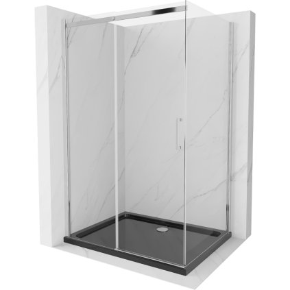 Mexen Omega, sprchový kout s posuvnými dveřmi 100 (dveře) x 80 (stěna) cm, 8mm čiré sklo, chromový profil + slim sprchová vanička černá + chromový sifon, 825-100-080-01-00-4070