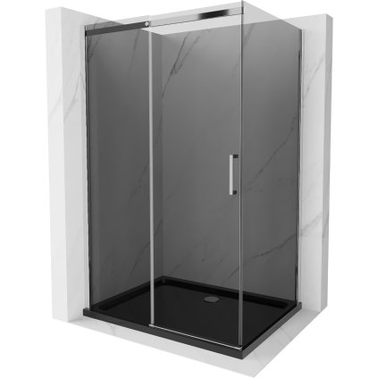Mexen Omega, sprchový kout s posuvnými dveřmi 100 (dveře) x 80 (stěna) cm, 8mm šedé sklo, chromový profil + slim sprchová vanička černá + chromový sifon, 825-100-080-01-40-4070