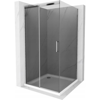 Mexen Omega, sprchový kout s posuvnými dveřmi 100 (dveře) x 100 (stěna) cm, 8mm šedé sklo, chromový profil + slim sprchová vanička bílá + chromový sifon, 825-100-100-01-40-4010