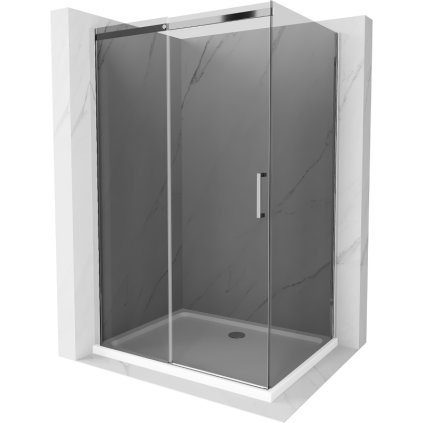 Mexen Omega, sprchový kout s posuvnými dveřmi 120 (dveře) x 70 (stěna) cm, 8mm šedé sklo, chromový profil + slim sprchová vanička bílá + chromový sifon, 825-120-070-01-40-4010