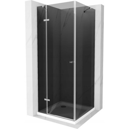 Mexen Roma, sprchový kout s křídlovými dveřmi 100 (dveře) x 100 (stěna) cm, 6mm šedé sklo, chromový profil + slim sprchová vanička bílá + chromový sifon, 854-100-100-01-40-4010