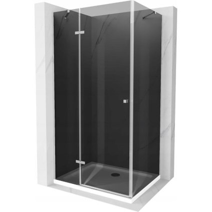 Mexen Roma, sprchový kout s křídlovými dveřmi 100 (dveře) x 110 (stěna) cm, 6mm šedé sklo, chromový profil + slim sprchová vanička bílá + chromový sifon, 854-100-110-01-40-4010