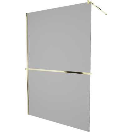 Mexen Kioto+, sprchová zástěna s poličkou a držákem na ručníky 130 x 200 cm, 8mm šedé sklo, zlatý profil, 800-130-121-50-40