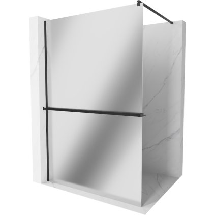 Mexen Kioto+, sprchová zástěna s poličkou a držákem na ručníky 90 x 200 cm, 8mm sklo vzor zrcadlo, černý profil, 800-090-121-70-50