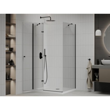 184602 6 mexen roma sprchovaci kut s 1 kridlovymi dverami 70 dvere x 100 stena cm 6mm cire sklo cierny profil slim sprchova vanicka 5cm biela s ciernym sifonom 854 070 100 70 00 4010b