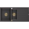 Mexen Andres, granitový dřez 1000x500x200 mm, 1,5-komorový, černá skvrnitá se zlatým sifonem, 6515101510-76-G