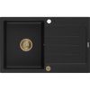 Mexen Bruno, granitový dřez 795x495x200 mm, 1-komorový, černá se zlatým sifonem, 6513791010-77-G