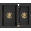Mexen Carlos, granitový dřez 582x475x177 mm, 1,5-komorový, černá-stříbrná metalíza se zlatým sifonem, 6518581500-73-G