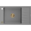 Mexen Elias, granitový dřez granitový 795x480x200 mm, 1-komorový, šedá se zlatým sifonem, 6511791005-71-G