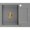 Mexen Enzo, granitový dřez 576x465x174 mm, 1-komorový, šedá se zlatým sifonem, 6506571005-71-G
