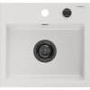 Mexen Milo, granitový dřez 435x410x171 mm, 1-komorový, bílá s černým sifonem, 6505441000-20-B