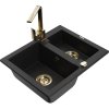 Mexen Carlos, 1,5-komorový granitový dřez s odkapávačem 582x475x177 mm a zlatá kuchyňská baterie Rita, černá, 6518-77-670300-50