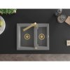 Mexen Carlos, 1,5-komorový granitový dřez s odkapávačem 582x475x177 mm a zlatá kuchyňská baterie Rita, šedá, 6518-71-670300-50