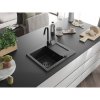 Mexen Enzo, granitový dřez 576x465x174 mm, 1-komorový, černá/stříbrná metalíza s grafitovým sifonem, 6506571005-73-B