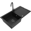 Mexen Leo, dřez granitový 900x500x190 mm, 1-komorový a černá baterie Telma, černá, 6501-77-670200-70-B