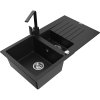 Mexen Matias, granitový dřez 900x505x200 mm, 1,5-komorový a černá baterie Rita, černá, 6502-77-670300-70