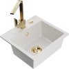 Mexen Milo, 1-komorový granitový dřez 435x410x171 mm a zlatá baterie Rita, bílá, 6505-20-670300-50