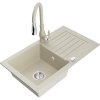 Mexen Pablo, 1-komorový granitový dřez 752x436x161 mm a dřezová baterie Savita, béžová, 6510-69-672601-69