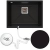 Sink Quality Argon 60, kuchyňský granitový dřez 550x420x225 mm + chromový sifon, černá, SKQ-ARG.C.1KBO.60.X