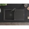 Mexen Leo, granitový dřez 900x500x190 mm, 1-komorový a dřezová baterie Aster, černá skvrnitá, 6501-76-73450-70-B
