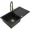 Mexen Leo, granitový dřez 900x500x190 mm, 1-komorový a dřezová baterie Aster, černá, 6501-77-73450-57-G