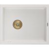 Mexen Pedro, granitový dřez 560x460x200 mm, 1-komorový, bílá se zlatým sifonem, 6508561000-20-G