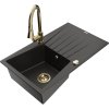 Mexen Cesar, 1-komorový granitový dřez 775x470x190 mm a dřezová baterie Elia, černá-zlatá metalíza, 6514-75-670101-50