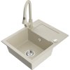 Mexen Enzo, 1-komorový granitový dřez 576x465x174 mm a dřezová baterie Elia, béžová, 6506-69-670101-69