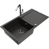 Mexen Leo, 1-komorový granitový dřez 900x500x190 mm a dřezová baterie Flora, černá-zlatá metalíza, 6501-75-670401-07-B