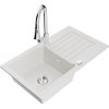 Mexen Pablo, 1-komorový granitový dřez 752x436x161 mm a dřezová baterie Elia, bílá, 6510-20-670101-00