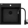 Deante Evora, 1-komorový granitový dřez 500x500x216 mm + dřezová baterie s elastickým ramenem, černá, DEA-ZQJNN103
