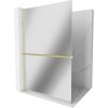 Mexen Kioto+ L, sprchová zástěna Walk-In s poličkou a věšákem 120 x 200 cm, 8mm sklo vzor zrcadlo, zlatý matný profil, 800-120-123-55-50